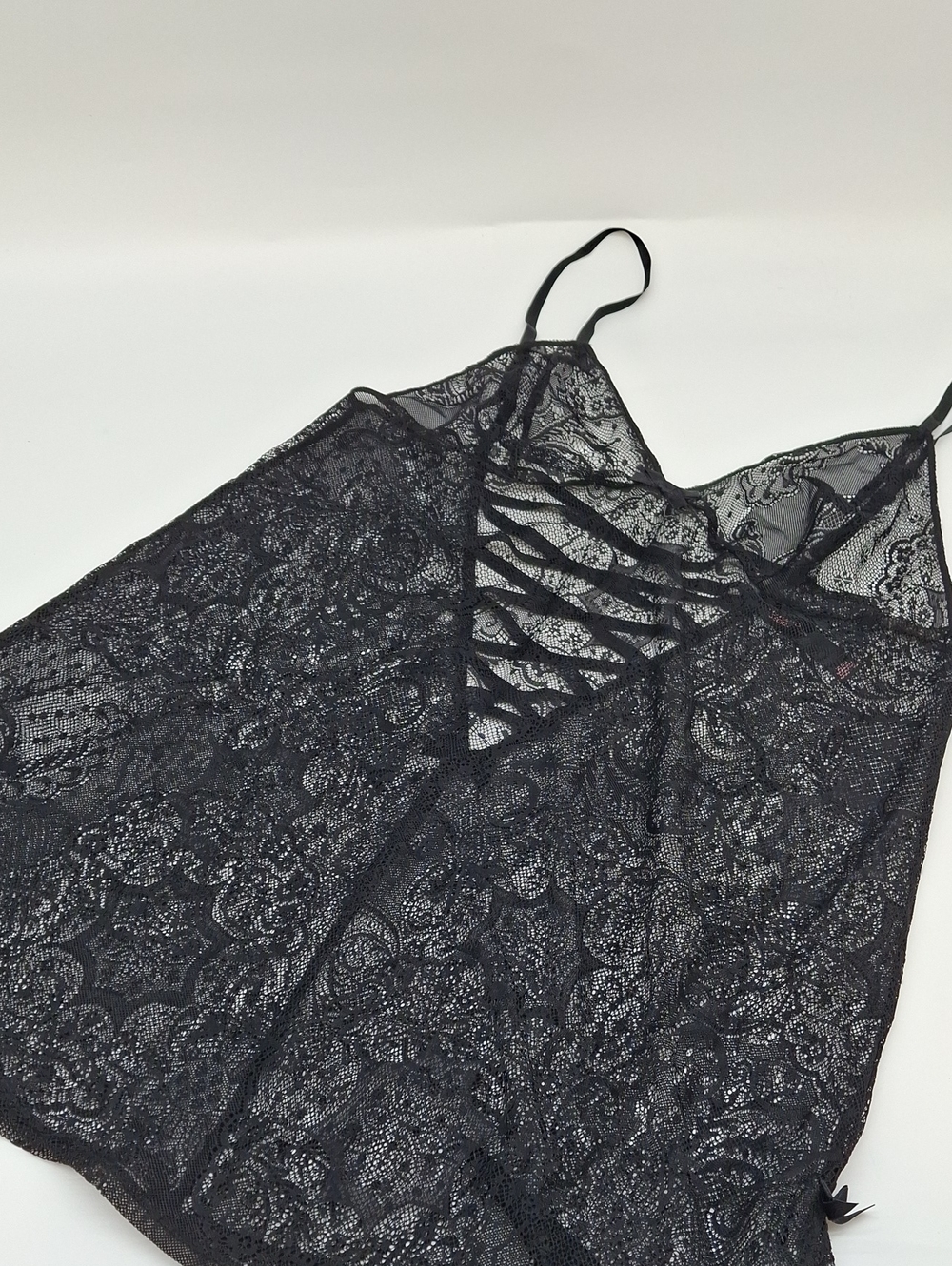 Victoria's Secret Y2K Sheer Lace Chemise Strappy Back Black XL